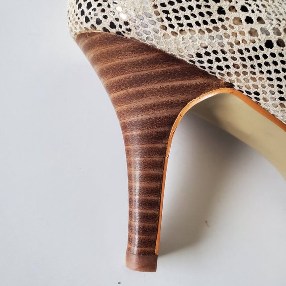 ANNE KLEIN Faux Snakeskin Shoes Stretch Band Brown Wood Stiletto Heel Women's 8 - Picture 7 of 12